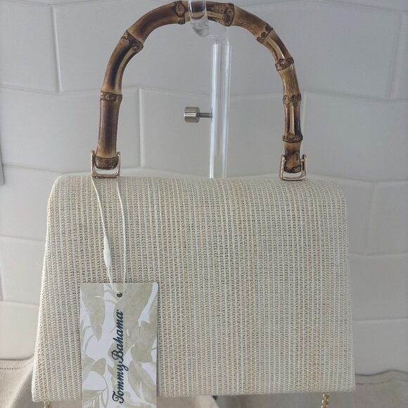 Tommy Bahama Straw Satchel Bag With Bamboo Handle -  Natural Color - Picture 2 of 10